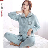 芊之雅（QIANZHIYA）秋冬季加厚加棉睡衣女士长袖纯棉夹棉居家服夹层空气棉家居服套装 LSJ-6866#翠绿 女XXL/175