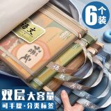 慢作 双层学生文件袋科目分类文件袋科目袋网纱学科作业试卷收纳袋小学拉链书袋文具袋学习资料手提袋 双层6个（语+数+英+作+2综）【男款】