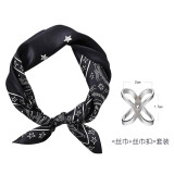 T&Twenties男士丝巾围巾配西装 真丝小方巾衬衫领口巾 商务休闲桑蚕丝春秋季 ｛夜色黑小方巾+丝巾扣｝套装穿搭更出彩
