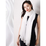 杭丝路纯色真丝丝巾女围巾女纱巾防晒披肩多色可选妈妈生日母亲节礼物 纯白(175*65cm)