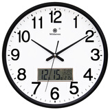 七王星钟表挂钟客厅现代简约家用石英钟电子表时钟带日历温度万年历挂表 C58黑边白盘带日历 13英寸 33厘米