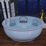 赣景 景德镇陶瓷和面盆家用带盖加厚加高釉下彩不沾揉面发面盆大号碗 影青直径30cm高12cm 带玻璃盖