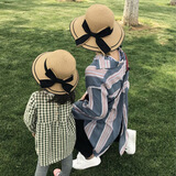 女童帽子夏儿童太阳帽宝宝遮阳帽防晒帽大檐草帽公主子帽子母女 （亲子大蝴蝶）咖啡 儿童款（帽围52CM）_均码