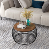 潮枫 茶几简约小户型圆形实木欧式铁艺现代客厅整装美式乡村北欧茶几创意桌 直径68高45 黑色 整装