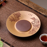 宏中 紫砂壶承手工刻绘托盘茶道具零配件精品干泡茶盘壶垫 紫泥粉段-清音干泡盘