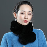 幕加格 围巾秋冬季獭兔毛两管兔毛围脖女保暖加厚青年学生围巾潮M3130 黑色