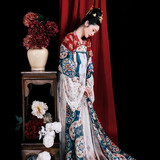 重回汉唐花想容颜原创唐制褙子齐胸襦裙直领对襟广袖衫汉服女 杏色齐胸裙/预售 45天 L