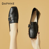 达芙妮乐福鞋女鞋一脚蹬软底休闲女鞋皮带扣平底低跟通勤单鞋女4623101028 黑色 37 
