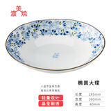 可可屋日本进口美浓烧光峰轻量设计萌芽系列日式餐具釉下彩饭碗面碗汤碗 MEB60DF  椭圆深碟(大)
