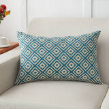 沙发腰枕北欧仿棉麻客厅办公室床上长方形靠枕可拆洗靠垫套定做 回纹格子蓝 30*50长方形靠枕(枕套+枕芯)