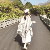 朗琦威尊民族风旅游大披肩女外搭双面仿羊毛围巾斗篷流苏空调房披风毯潮云 长须款 150*130cm