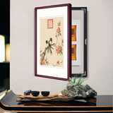 木品缘电表箱装饰画免打孔新中式实木挂画液压上翻配电箱遮挡画可定制 R郎世宁-工笔花鸟（竖版） 70*50cm红褐色【可遮60*40电箱】