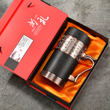 菡棠宜兴紫砂内胆保温杯养生男女士百福高档泡茶杯送父母老人礼品定制 锌合金黑色磨砂百福手柄杯