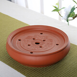 正扬紫砂茶盘托盘圆型手工小号功夫茶具套装办公茶台陶瓷干泡盘储水盘 10英寸紫砂双龙戏珠-红色