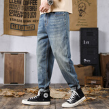 简徒 锥形哈伦牛仔裤男宽松加肥加大码潮流小脚裤男士裤子潮牌哈伦裤 1022 38