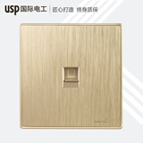 USP国际电工国际电工开关插座面板86型暗装二三插拉丝金色电脑墙壁电源插座 电脑插座