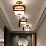 阿丽玛新中式吊灯过道走廊玄关卧室客厅实木灯笼茶楼餐厅饭店包间吸顶灯 祥云红胡桃色30厘米三色光24瓦