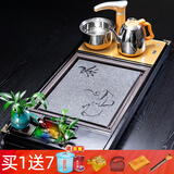 瓷牌茗茶具功夫茶具茶盘实木家用整套四合一电热炉茶台茶托盘排水式仿乌金石 茶花瓶流水器4合1瓷石茶盘全自动