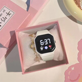 儿童电子手表只看时间女孩女童小学生女生款初中防水防摔简约可爱 006白色[送礼盒+电池+星月手链]