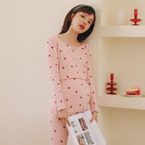 米度丽孕妇秋衣秋裤套装产后哺乳上衣春秋保暖内衣睡衣毛衫冬月子8355 粉底草莓 L码（建议100-140斤左右）