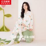 红豆居家纱布睡衣女纯棉春夏薄款轻柔透气月子服可爱印花棉芽米170/92A