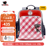 UnMeunme男女小学生一年级书包男1-3-6减负轻防水儿童双肩背送礼书包 3213红格 1-4年级 小挂件+腰扣