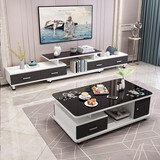好家日记 电视柜茶几组合 搭配套装现代简约可伸缩电视柜时尚客厅电视柜 4抽+茶几【暖白+黑抽+黑波】