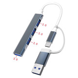 USB3.0扩展器OTG多口type-c拓展坞转HUB多功能换器接头分线器 2合1USB扩展器3.0-灰色