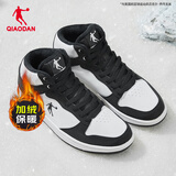 乔丹男鞋加绒高帮板鞋保暖棉鞋皮革面减震休闲运动鞋子 白色黑色（加绒） 42.5