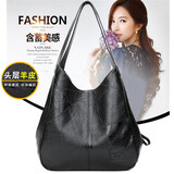 北狐复古真皮托特包简约百搭羊皮单肩手提包多隔层大容量休闲女士斜挎 黑色羊皮