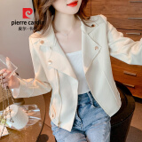 皮尔卡丹（pierre cardin）设计高级感夹克外套2024年新款女春秋季小个子短款高级感小众上衣 米白色 L-110-125斤