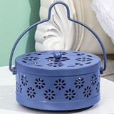 季萌蚊香盘带盖防烫防火铁艺蚊香盒蚊香架檀香蚊香炉室内蚊香托盘盒 梅花款蓝色（单个装）