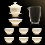 西多米茶具整套装功夫茶具羊脂玉泡茶器陶瓷盖碗白瓷家用新年年会礼物