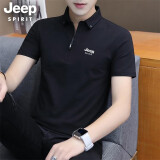 JEEP SPIRIT短袖polo衫夏季男商务休闲翻领半袖打底衫纯色工作服宽松百搭休闲 黑色 XL  (125-140斤)