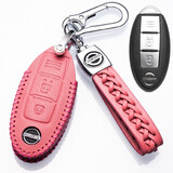 2022款日产奇骏钥匙套轩逸钥匙包逍客钥匙扣尼桑天籁楼兰途乐骐达途达蓝鸟劲客高档真皮专用女保护套壳链 A款粉色（一键启动 2键）