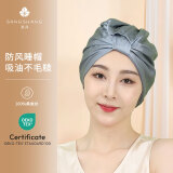 桑尚真丝睡帽100%桑蚕丝护发头套居家防风空调帽月子帽 雾霾蓝