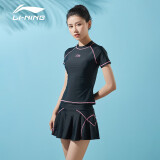 李宁（LI-NING）泳衣女士时尚分体保守遮肚显瘦性感小胸聚拢温泉泳衣507 黑色XL