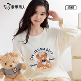 都市丽人女士睡衣女秋冬季100%纯棉长袖安心全棉可外穿家居服卡通小熊M