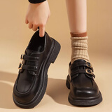 旻胜黑色乐福鞋女2025新款厚底玛丽珍单鞋通勤英伦风小皮鞋配裙子时尚 低跟黑色玛丽珍乐福鞋36码
