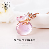 亿博（YB）天然宝石粉水晶小福袋项链女士小众简约气质925银饰锁骨链芙蓉石 【玫色】小福袋项链