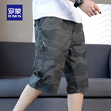 罗蒙纯棉短裤男士中青年工装裤夏季薄款宽松休闲七分短裤子男装大裤衩 8818军绿 3XL