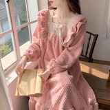 另约珊瑚绒睡裙女秋冬季新款甜美花边加厚长款公主风法兰绒家居服睡衣 4932DO 方领花边裙 豆沙色 M