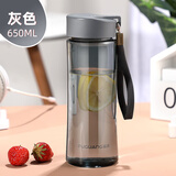 富光塑料杯男女水杯便携运动防漏带提绳大容量户外旅行防漏学生随手杯 灰色（食品级PC） 650ml