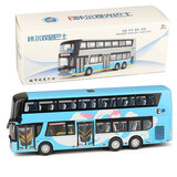 松鼠过河1:42 合金双层客车公交巴士汽车模型玩具 开门声光滑行玩具车 蓝色