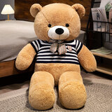 布玩乐 泰迪熊猫公仔陪睡觉抱枕毛绒玩具娃娃玩偶狗熊大号女孩生日礼物 棕色蓝白纹毛衣 1.2米（+玫瑰花一朵）