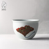 九土青花釉里红茶杯陶瓷家用主人杯品茗杯功夫茶具杯子茶盏 青花釉里红【银杏叶款】