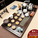 拓进茶盘一体式 功夫茶具茶盘套装全自动一体功夫整套茶具盏杯家用全 11逝水流年檀色-青花玲珑茶具-自动黑-配件A 33件