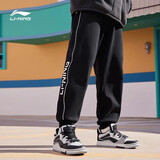 李宁（LI-NING）加绒运动裤男裤秋冬季新款裤子收口束脚宽松长裤休闲裤运动卫裤 黑色-潮流印花 4XL /195(205斤-220斤)