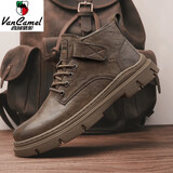 西域骆驼（VANCAMEL）秋冬马丁靴男鞋秋季真皮2025新款英伦高帮免系带休闲复古工装皮鞋 卡其【升级款】 41