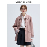 VEGA CHANG皮衣女款2025年新款春秋美式复古中长款PU皮外套 橡皮粉 S